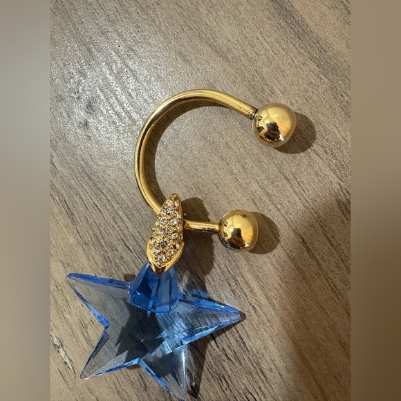 18 k Gold plated  swarovski Blue Star Key charm,bag charm. Vintage - Picture 10 of 10